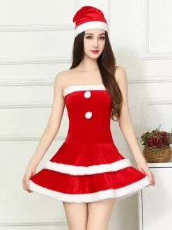 Robe de cape de chapeau rouge de Noël pour femmes Costumes de vacances de Noël