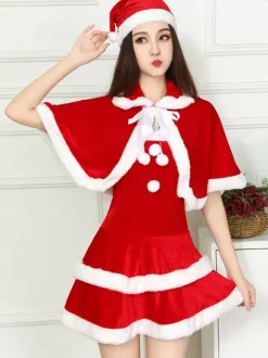 Robe de cape de chapeau rouge de Noël pour femmes Costumes de vacances de Noël