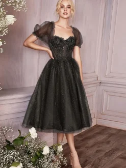 Robe de cocktail Belle A-ligne Tea-Longueur Col en coeur Robes de soirée en dentelle