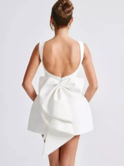 Robe de cocktail en perles avec n艙ud sans manches coupe trapèze dos nu mini robe de fête d'anniversaire pour femmes 2026