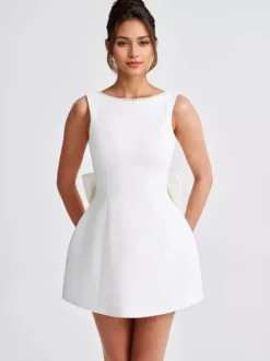 Robe de cocktail en perles avec n艙ud sans manches coupe trapèze dos nu mini robe de fête d'anniversaire pour femmes 2026