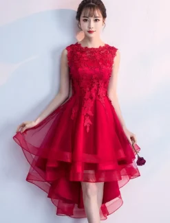 Robe de cocktaile robe de bal asymétrique col rond sans manche