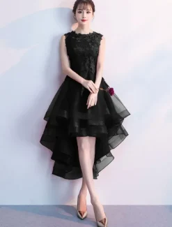 Robe de cocktaile robe de bal asymétrique col rond sans manche