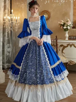 Robe de costume Marie Antoinette en polyester bleu rétro pour femme robe de bal de style européen