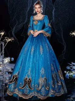 Robe de costume rétro victorienne rococo en dentelle bleu royal