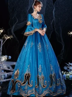 Robe de costume rétro victorienne rococo en dentelle bleu royal