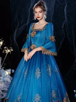 Robe de costume rétro victorienne rococo en dentelle bleu royal