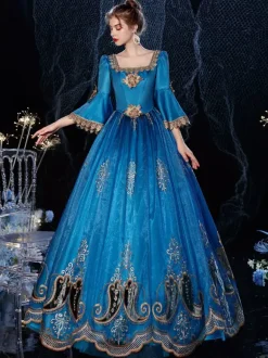 Robe de costume rétro victorienne rococo en dentelle bleu royal