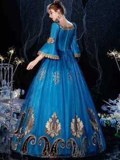 Robe de costume rétro victorienne rococo en dentelle bleu royal