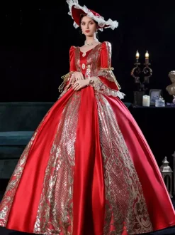 Robe de costume victorienne rococo rouge Robe Marie Antoinette Bourgogne