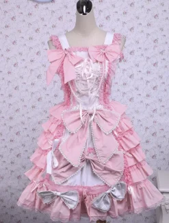 Robe de coton rose bonbon Loltia cavalier s鈥檌ncline couches volants Déguisements Halloween