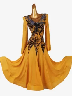Robe de Danse Costumes Lycra Orange Femme Robe Spandex Danse Costume Grande Jupe