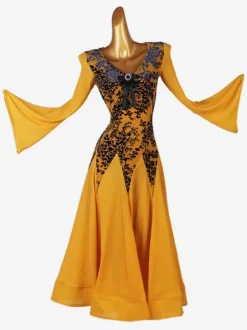 Robe de Danse Costumes Lycra Orange Femme Robe Spandex Danse Costume Grande Jupe