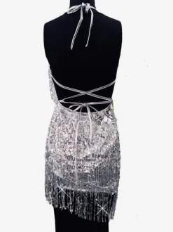 Robe de Danse Latine à Bretelle Oren Femmes 2026 Frange Paillettess Costume de Danse Déguisements Halloween