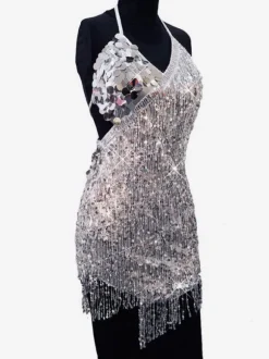 Robe de Danse Latine à Bretelle Oren Femmes 2026 Frange Paillettess Costume de Danse Déguisements Halloween