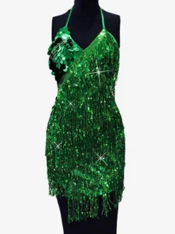 Robe de Danse Latine à Bretelle Oren Femmes 2026 Frange Paillettess Costume de Danse Déguisements Halloween