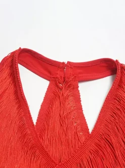Robe de danse latine champagne dos nu à franges et pompons robe élégante en polyester costume de danse