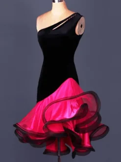 Robe de danse latine danse latine Costume Organza une épaule sans manches dos nu deux tons ondulations irrégulières Déguisements Halloween