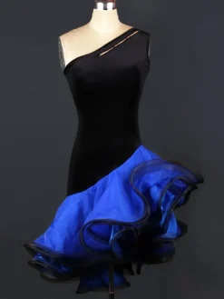 Robe de danse latine danse latine Costume Organza une épaule sans manches dos nu deux tons ondulations irrégulières Déguisements Halloween