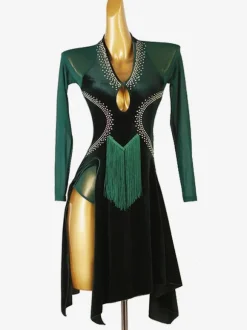 Robe De Danse Latine Fendue Vert Foncé Pour Femmes Costume De Danse