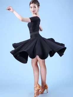 Robe de danse latine pour femme jupe volumineuse robes de performance de danse latine