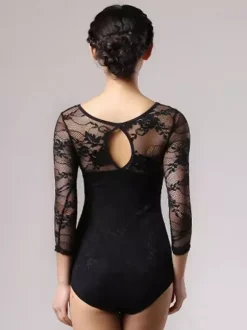 Robe de danse pour femme body en maille et dentelle pour concours de danse de salon
