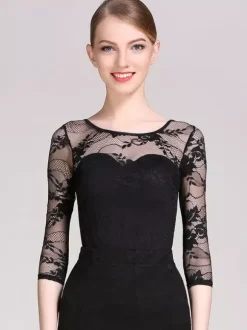 Robe de danse pour femme body en maille et dentelle pour concours de danse de salon
