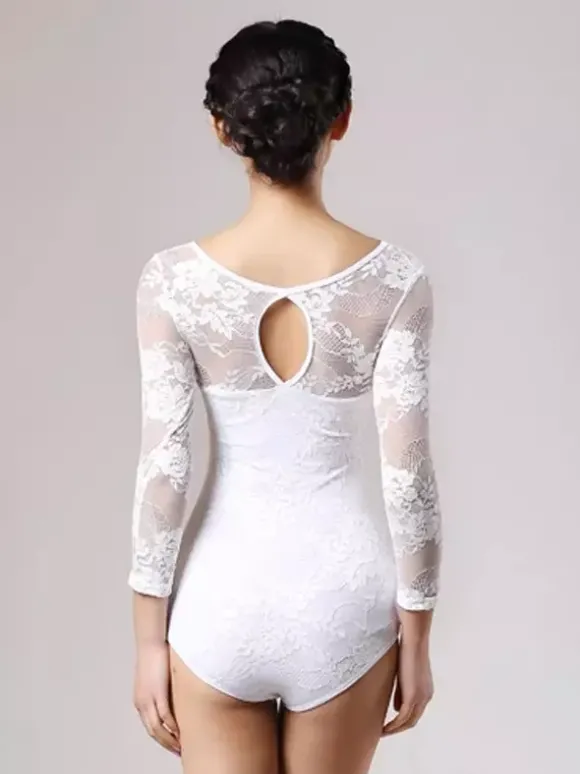 Robe de danse pour femme body en maille et dentelle pour concours de danse de salon