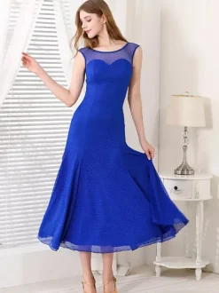 Robe de danse pour femme col rond sans manches en maille costumes de danse de salon