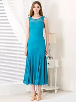 Robe de danse pour femme col rond sans manches en maille costumes de danse de salon