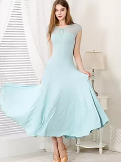 Robe de danse pour femmes col rond manches courtes jupe plissée costumes de danse de salon