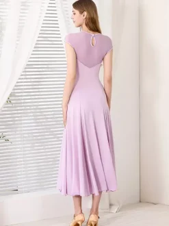 Robe de danse pour femmes col rond manches courtes jupe plissée costumes de danse de salon