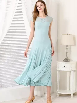 Robe de danse pour femmes col rond manches courtes jupe plissée costumes de danse de salon