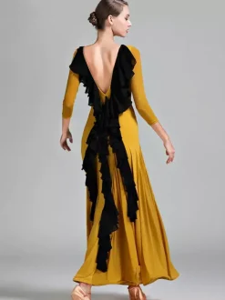 Robe de danse pour femmes dos nu grande balançoire costumes de danse de salon standard volants dans le dos robe de tango vêtements de danse de valse