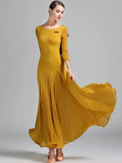 Robe de danse pour femmes dos nu grande balançoire costumes de danse de salon standard volants dans le dos robe de tango vêtements de danse de valse