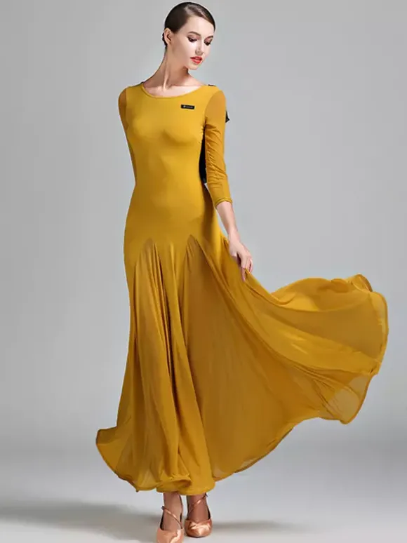 Robe de danse pour femmes dos nu grande balançoire costumes de danse de salon standard volants dans le dos robe de tango vêtements de danse de valse