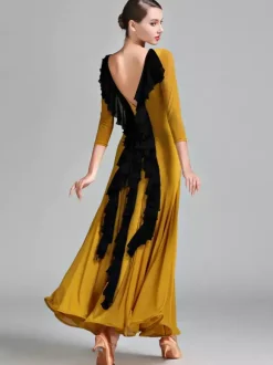 Robe de danse pour femmes dos nu grande balançoire costumes de danse de salon standard volants dans le dos robe de tango vêtements de danse de valse