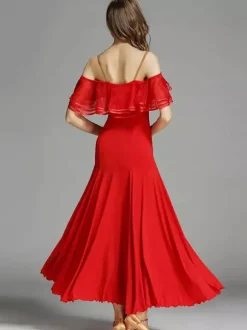 Robe de danse à volants pour femmes grande jupe trapèze costumes de danse de salon lyrique bretelles spaghetti vêtements de danse