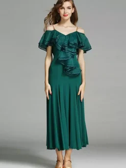 Robe de danse à volants pour femmes grande jupe trapèze costumes de danse de salon lyrique bretelles spaghetti vêtements de danse