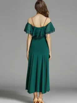 Robe de danse à volants pour femmes grande jupe trapèze costumes de danse de salon lyrique bretelles spaghetti vêtements de danse
