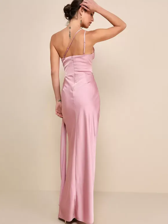 Robe de demoiselle d'honneur asymétrique à une épaule et à fente haute robe de bal sirène à fronces