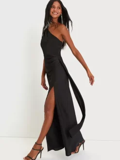 Robe de demoiselle d'honneur asymétrique à une épaule et à fente haute robe de bal sirène à fronces