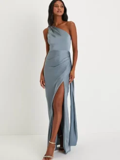 Robe de demoiselle d'honneur asymétrique à une épaule et à fente haute robe de bal sirène à fronces