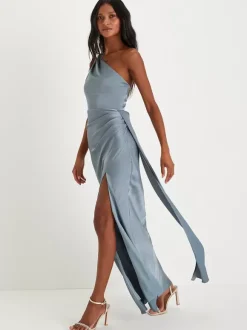 Robe de demoiselle d'honneur asymétrique à une épaule et à fente haute robe de bal sirène à fronces