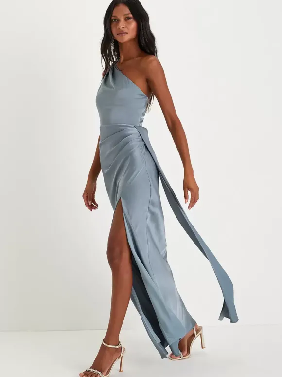 Robe de demoiselle d'honneur asymétrique à une épaule et à fente haute robe de bal sirène à fronces