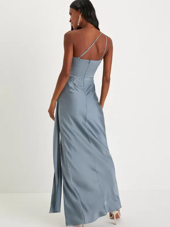 Robe de demoiselle d'honneur asymétrique à une épaule et à fente haute robe de bal sirène à fronces