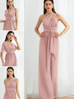Robe de demoiselle d'honneur combinaison longueur au sol fermeture éclair robes formelles en mousseline de soie