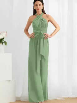 Robe de demoiselle d'honneur combinaison longueur au sol fermeture éclair robes formelles en mousseline de soie