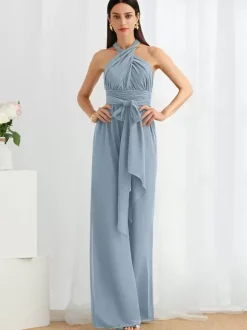 Robe de demoiselle d'honneur combinaison longueur au sol fermeture éclair robes formelles en mousseline de soie