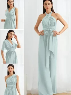 Robe de demoiselle d'honneur combinaison longueur au sol fermeture éclair robes formelles en mousseline de soie